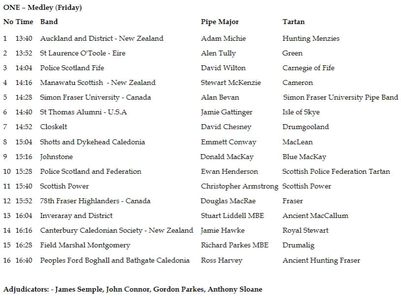 WPBC 2023 - Grade One Medley Draw Times - Friday